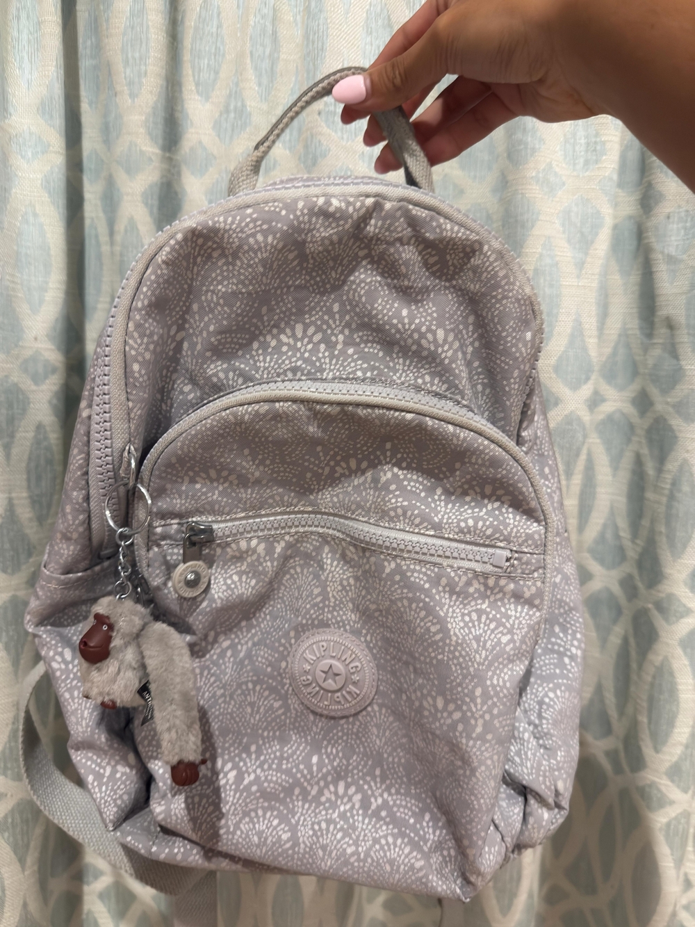 Kipling Light Gray Patterned Small Backpack